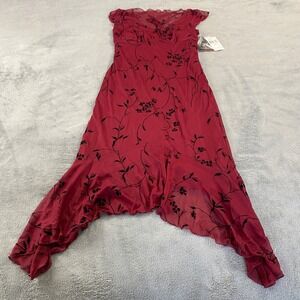 Rampage Midi Dress Womens S Red Floral Handkerchief Hem 90s Mesh HU237U Glitter